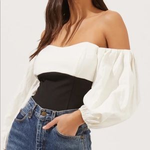 NWOT ASTR THE LABEL 
Off  Shoulder Long Sleeve Bodysuit Size S